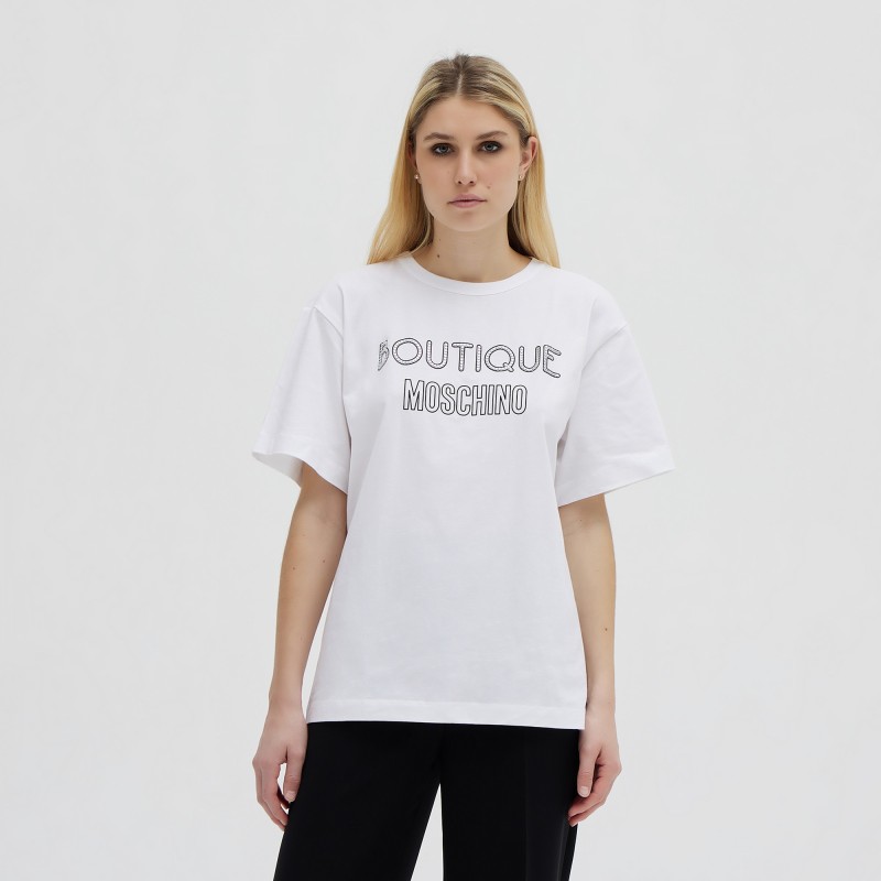 T-shirt manica in cotone con logo Boutique Moschino
