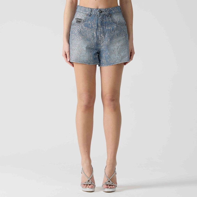 Shorts in denim con glitter Versace Jeans Couture