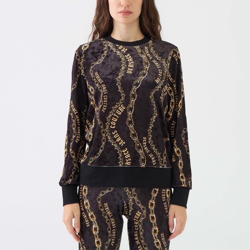 Girocollo in velluto stampa catene Versace Jeans Couture