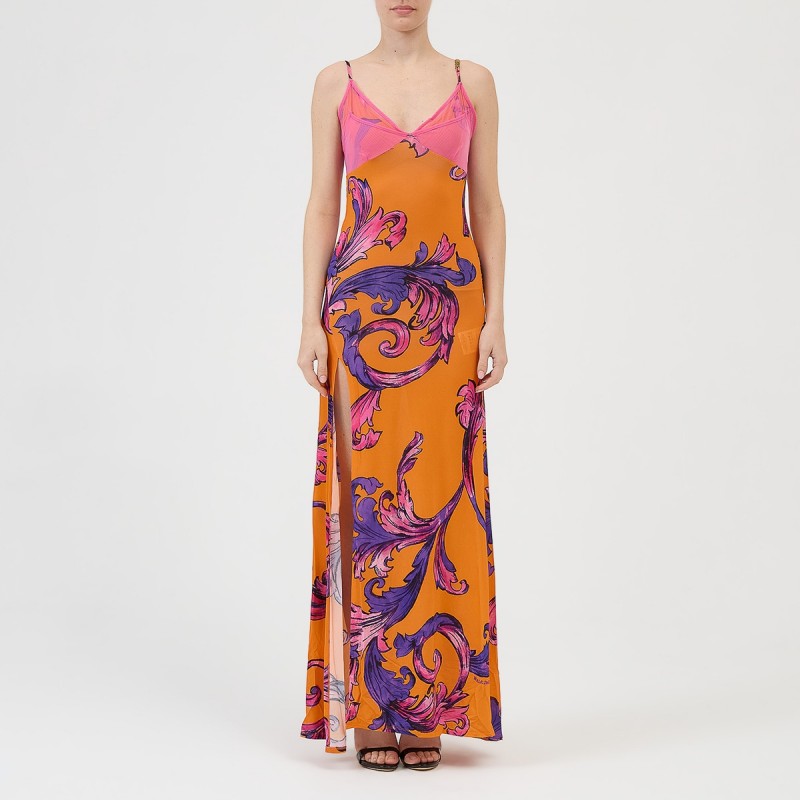 Abito lungo stampa barocco Versace Jeans Couture