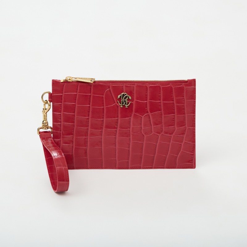 Pochette stampa cocco con logo Roberto Cavalli