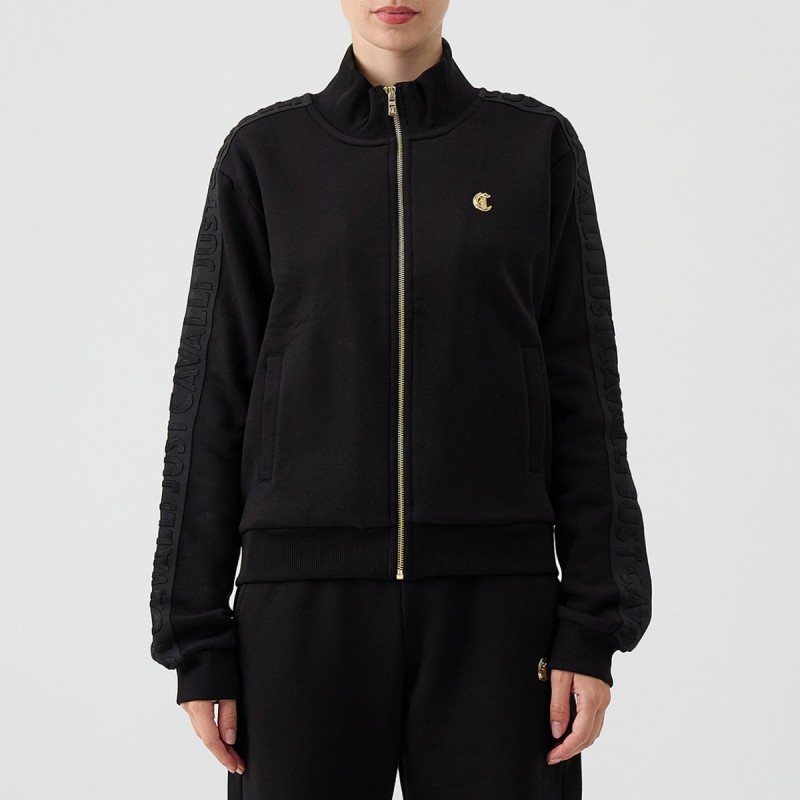 Felpa con logo e zip in metallo oro Just Cavalli