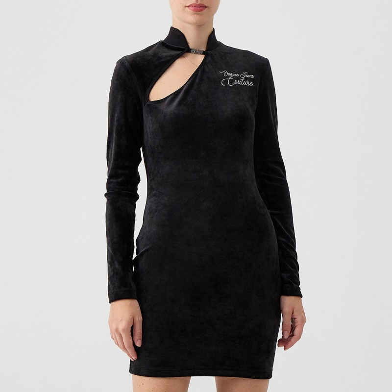 Abito corto in velluto con logo Versace Jeans Couture