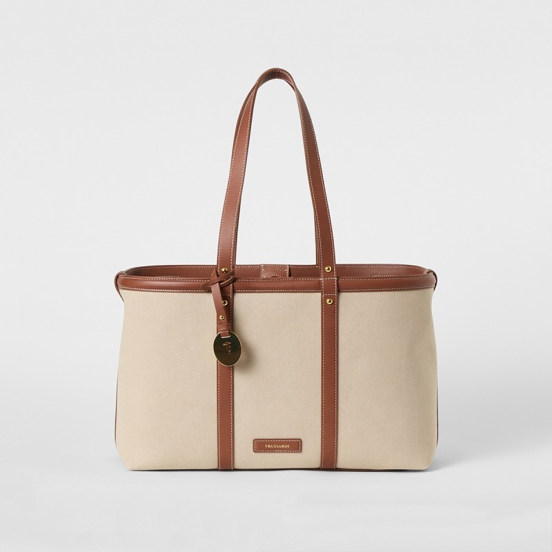 Shopper in canvas e pelle Trussardi