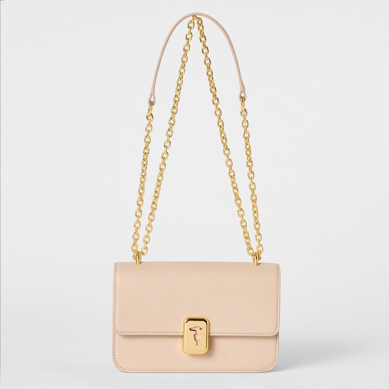 Clutch bag in pelle grana di riso chiusura logo Trussardi