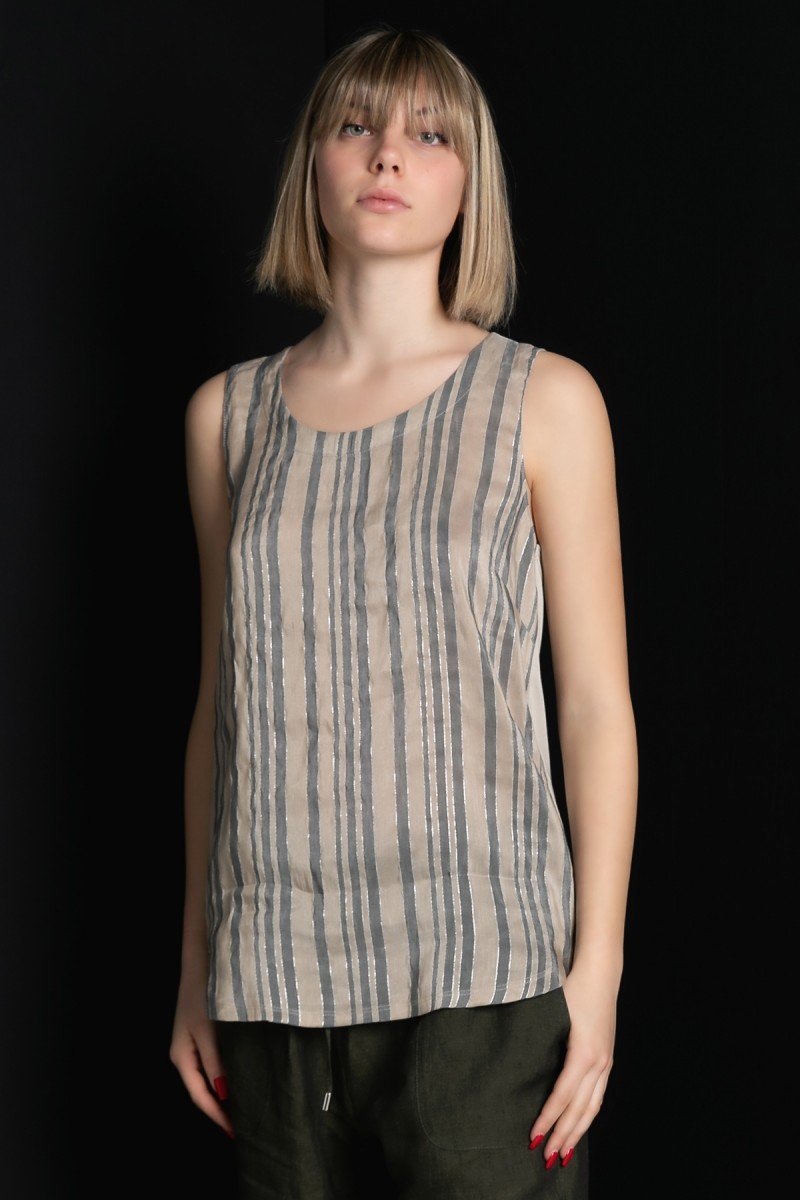 Top spalla larga in tessuto di lino e seta a righe Le Tricot Perugia