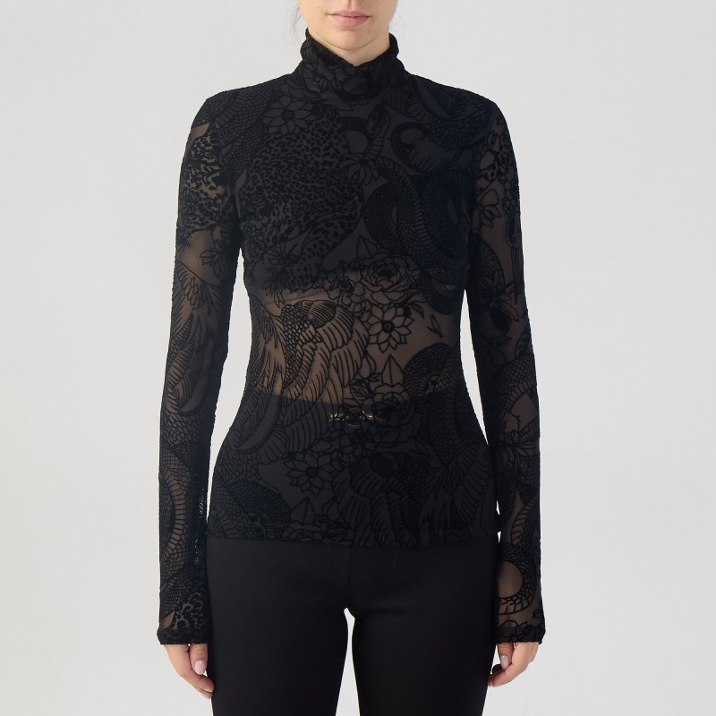 Collo alto in tulle stampa floreale Just Cavalli