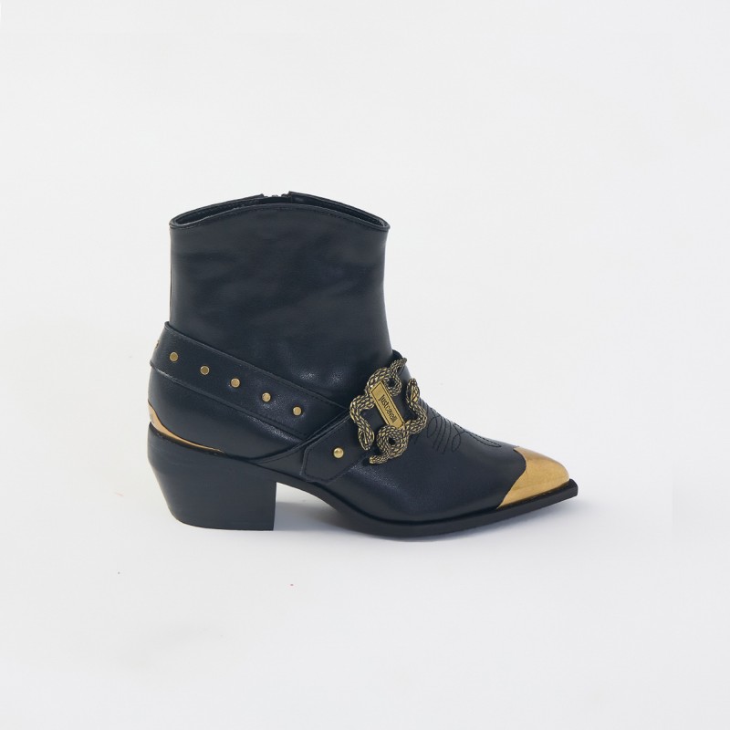 Texano pelle nero con logo snake Just Cavalli