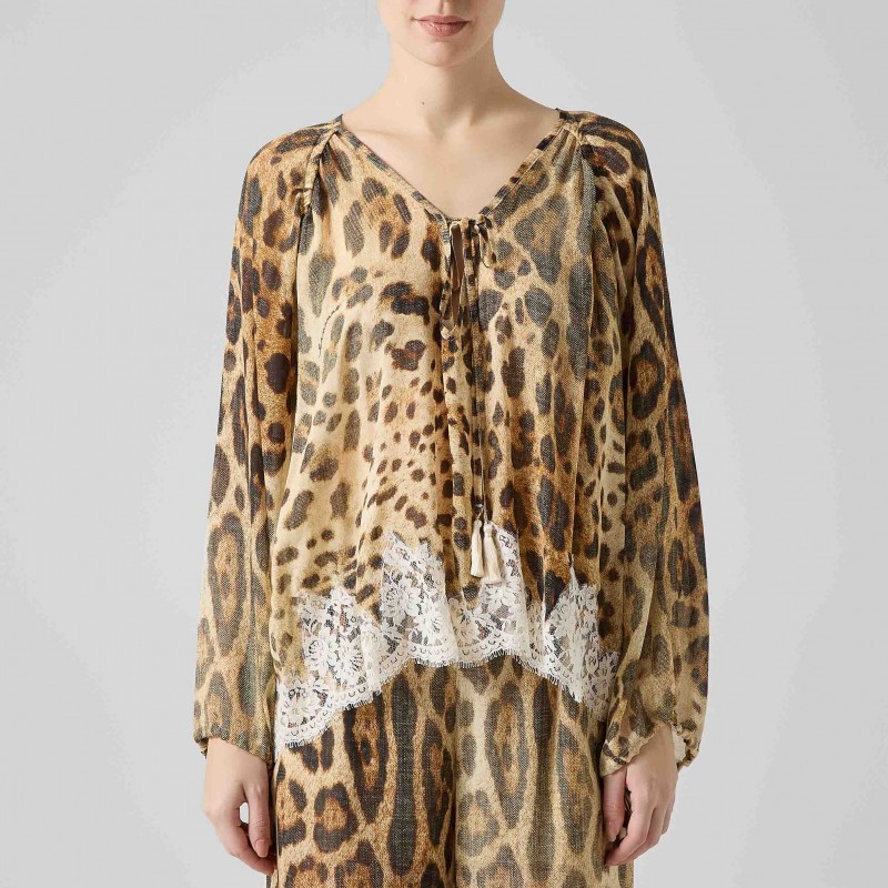 Camicia stampa leopardo dettaglio pizzo Ermanno Scervino