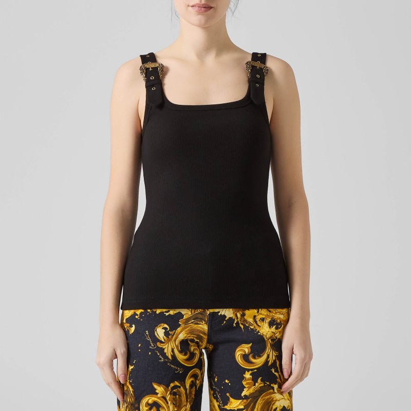 Top in cotone con buckles logate Versace Jeans Couture